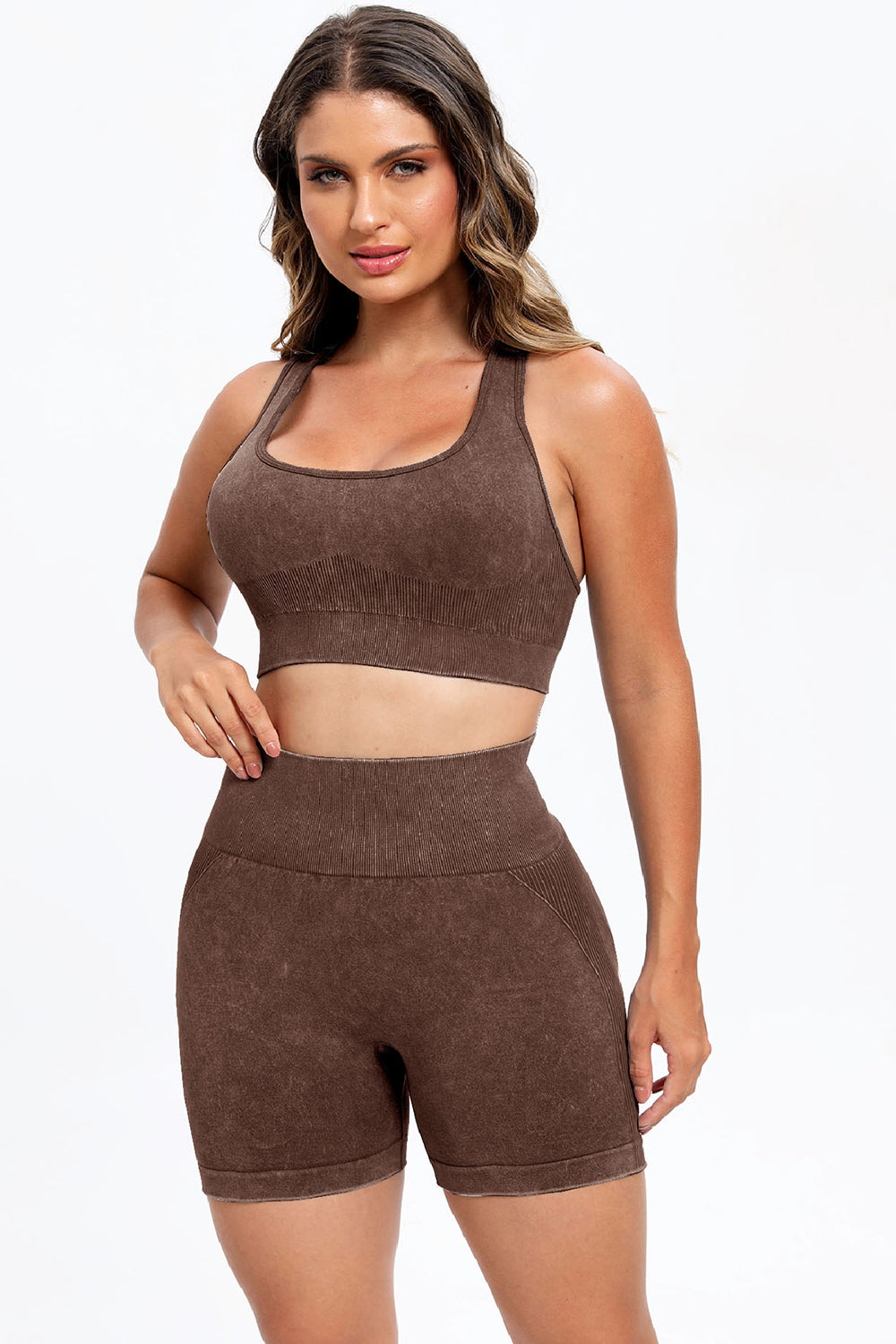 3 Piece Washed Square Neck Wide Strap Active Set - Pahabu - Women's Clothing & Shop
