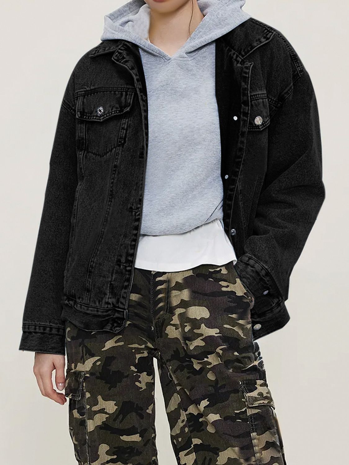 Button Up Collared Neck Long Sleeve Denim Jacket - Pahabu - Women's Clothing & Shop