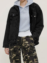 Button Up Collared Neck Long Sleeve Denim Jacket - Pahabu - Women's Clothing & Shop
