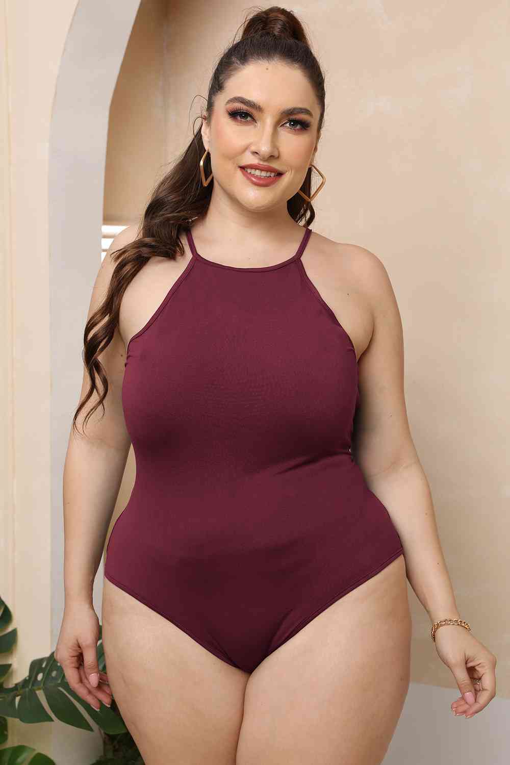 Plus Size Halter Neck Spaghetti Strap Bodysuit - Pahabu - Women's Clothing & Shop