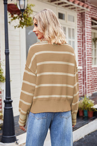 Striped Johnny Collar Sweater - Pahabu - Women's Clothing & Shop