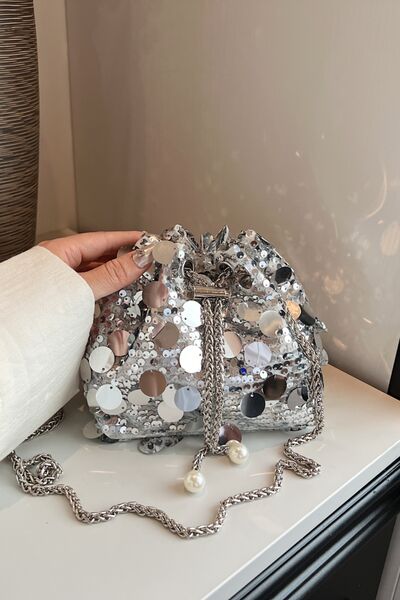 Drawstring Sequin Crossbody Bag - Pahabu - Women's Clothing & Shop