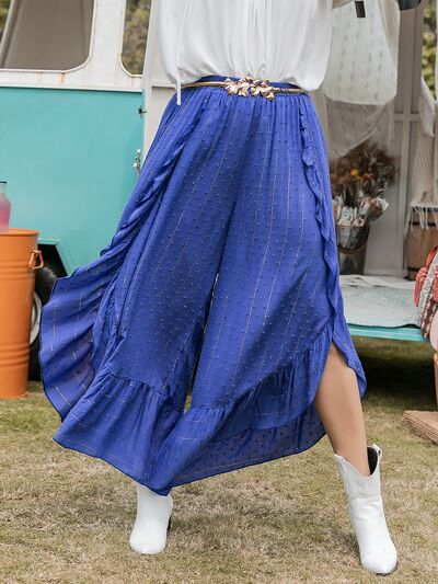 Plus Size Swiss Dot Ruffled Wide Leg Pants - Pahabu - Women's Clothing & Shop