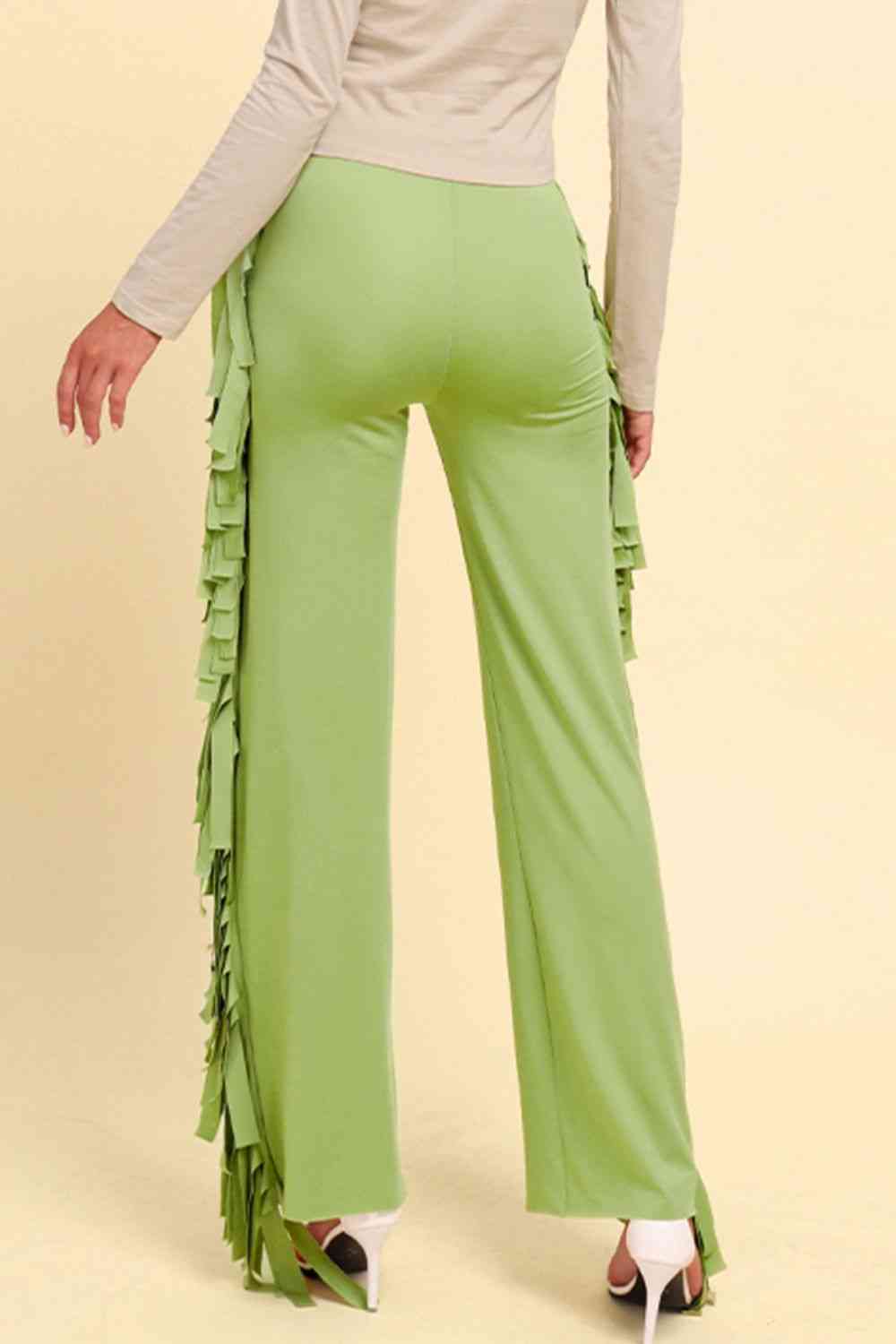 Fringe Trim Wide Leg Pants - Pahabu - Women's Clothing & Shop