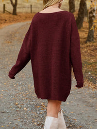 V-Neck Dropped Shoulder Sweater Dress - Pahabu - Women's Clothing & Shop