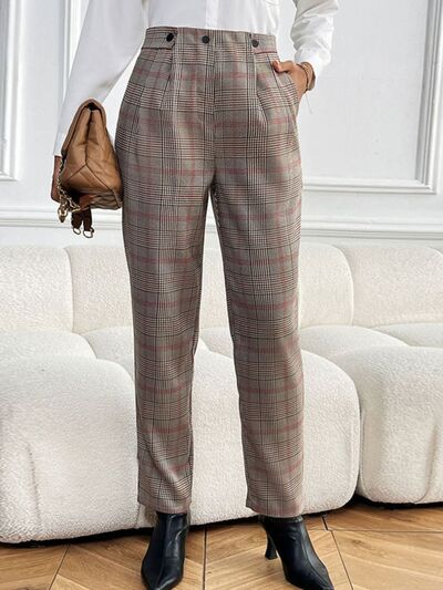 Perfee Plaid Straight Pants with Pockets - Pahabu - Women's Clothing & Shop