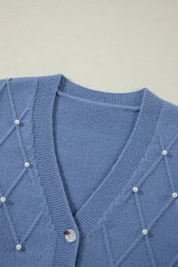 Beaded V-Neck Button Up Long Sleeve Cardigan - Pahabu - Women's Clothing & Shop