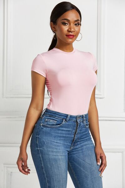 Round Neck Short Sleeve Bodysuit - Pahabu - Women's Clothing & Shop