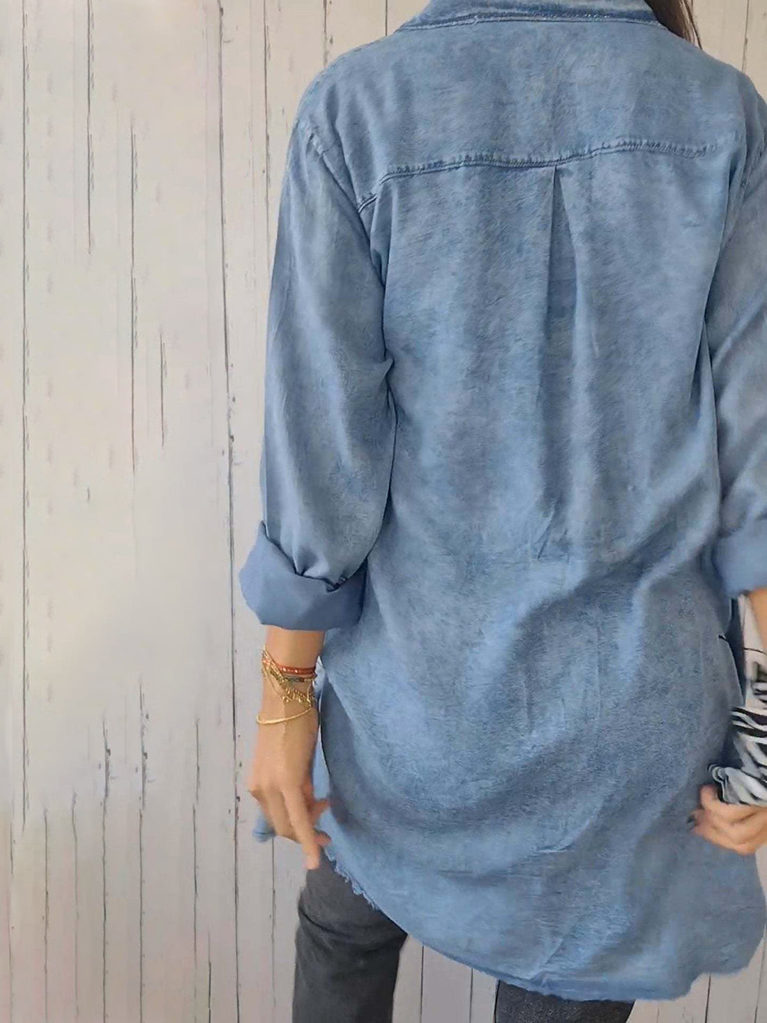 Full Size Raw Hem Button Up Long Sleeve Denim Top Plus Size - Pahabu - Women's Clothing & Shop