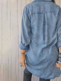 Full Size Raw Hem Button Up Long Sleeve Denim Top Plus Size - Pahabu - Women's Clothing & Shop