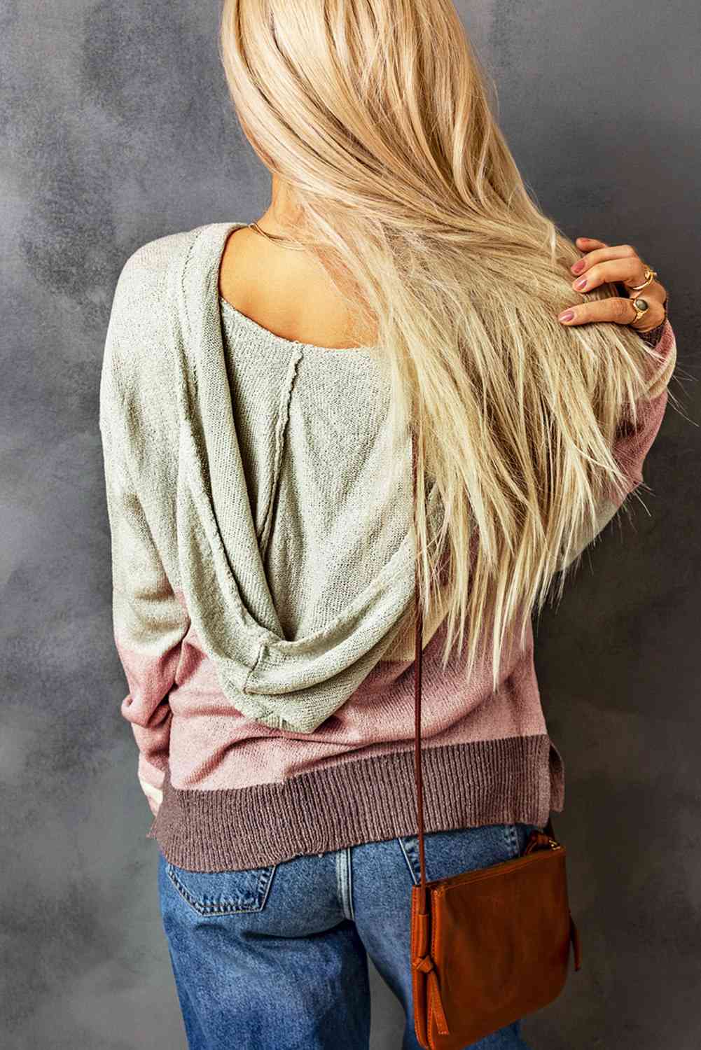 Color Block Drawstring Side Slit Hooded Sweater - Pahabu - Women's Clothing & Shop