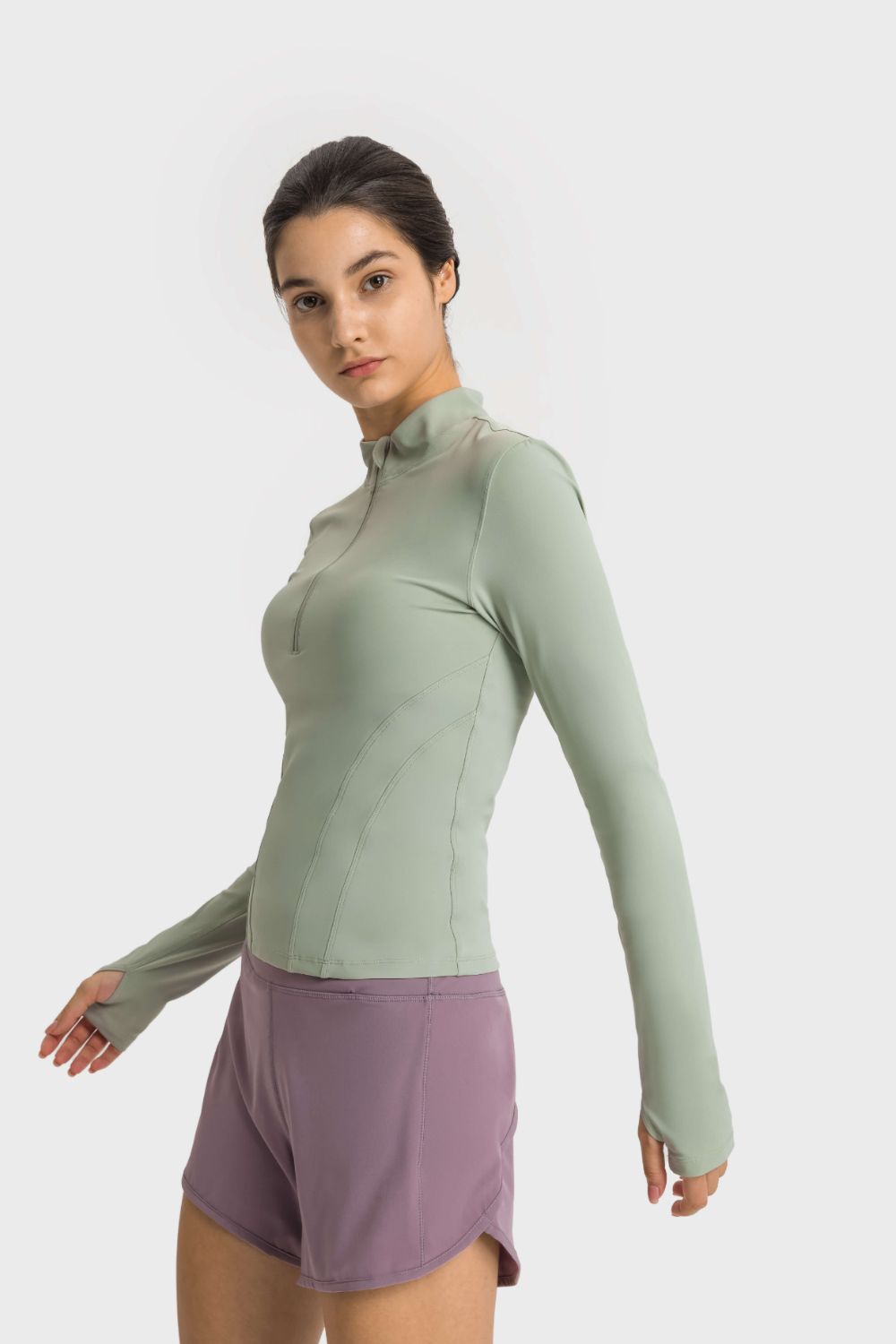 Millennia Half Zip Thumbhole Sleeve Sports Top - Pahabu - Women's Clothing & Shop