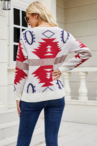 Printed Round Neck Long Sleeve Sweater - Pahabu - Women's Clothing & Shop