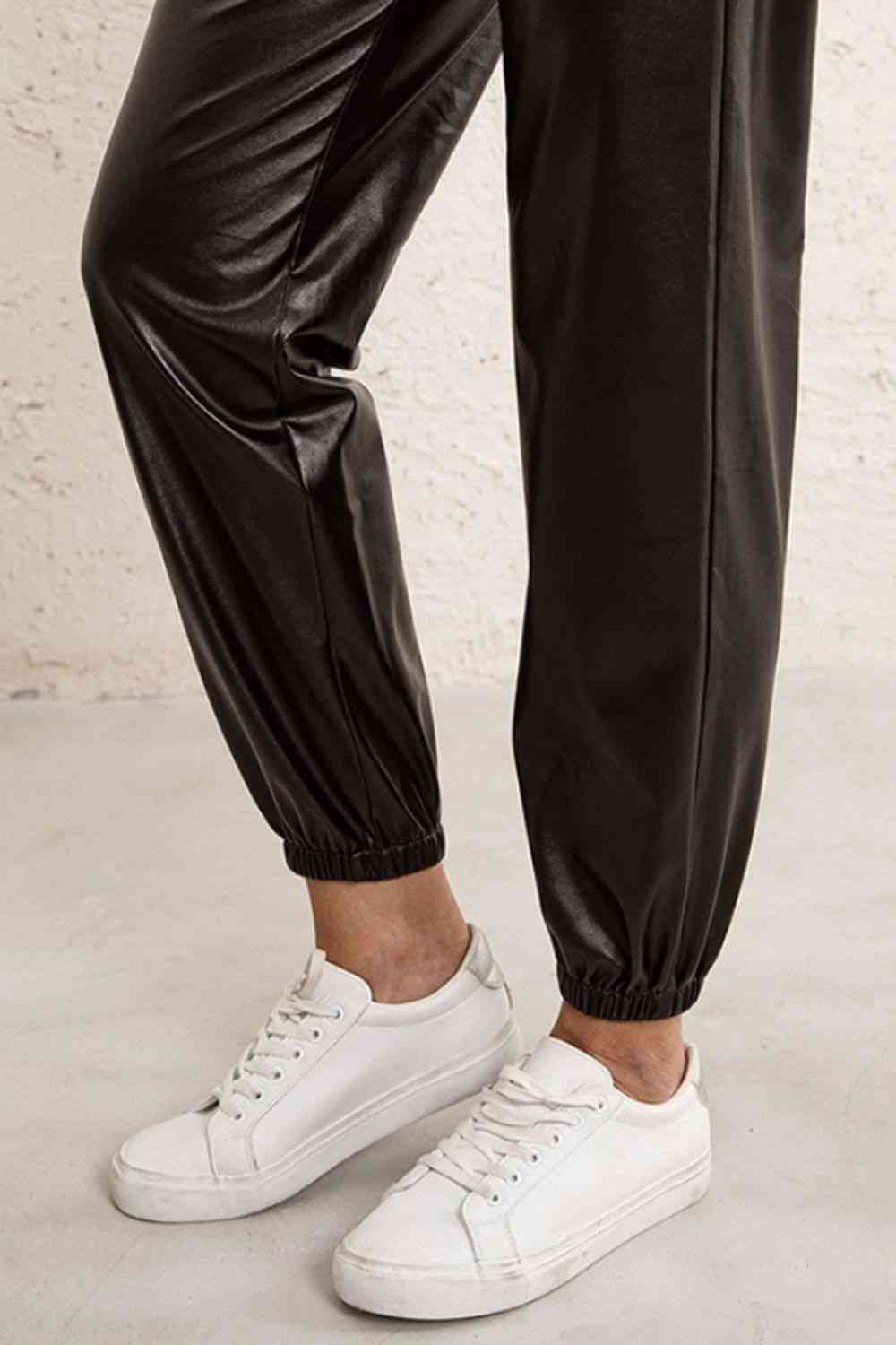 Ivy Lane Elastic Waist PU Leather Joggers - Pahabu - Women's Clothing & Shop