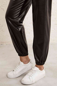 Ivy Lane Elastic Waist PU Leather Joggers - Pahabu - Women's Clothing & Shop