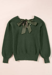 Tied Back V-Neck Long Sleeve Sweater - Pahabu - Women's Clothing & Shop