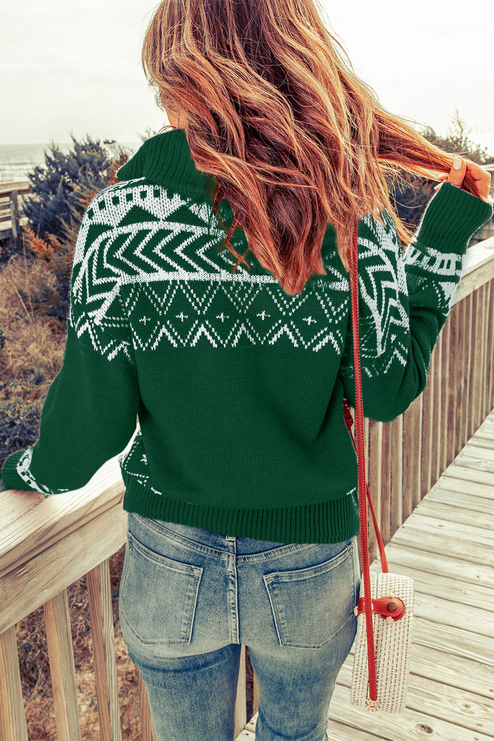 Zip-Up Mock Neck Dropped Shoulder Pullover Sweater - Pahabu - Women's Clothing & Shop