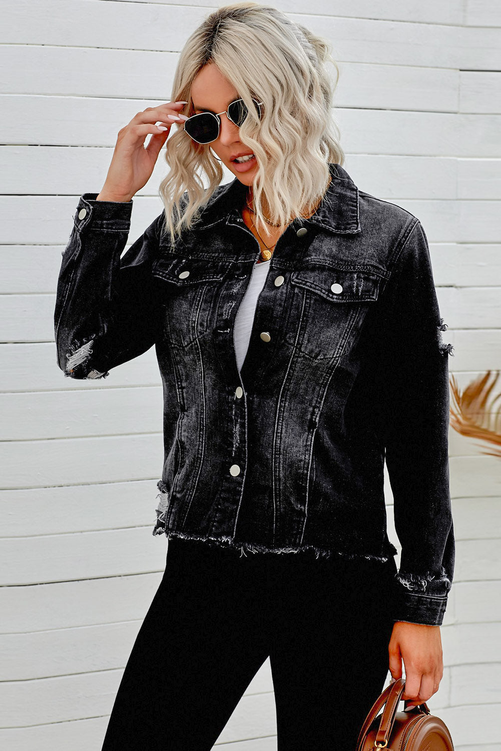Distressed Raw Hem Denim Jacket - Pahabu - Women's Clothing & Shop