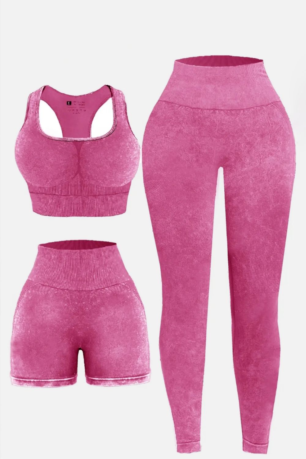 3 Piece Washed Square Neck Wide Strap Active Set - Pahabu - Women's Clothing & Shop