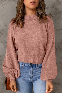 Ribbed Trim Balloon Sleeve Sweater - Pahabu - Women's Clothing & Shop