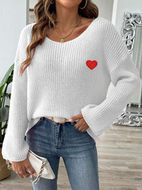 Heart Boat Neck Dropped Shoulder Sweater - Pahabu - Women's Clothing & Shop