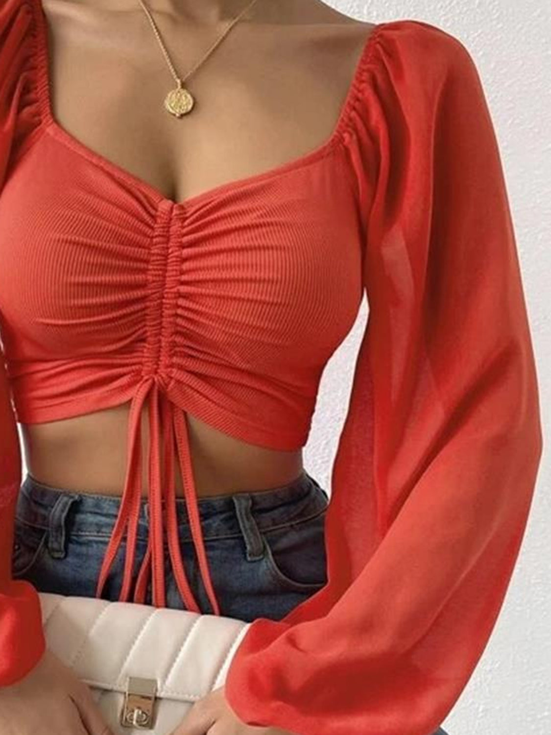 Drawstring Sweetheart Neck Cropped Top - Pahabu - Women's Clothing & Shop
