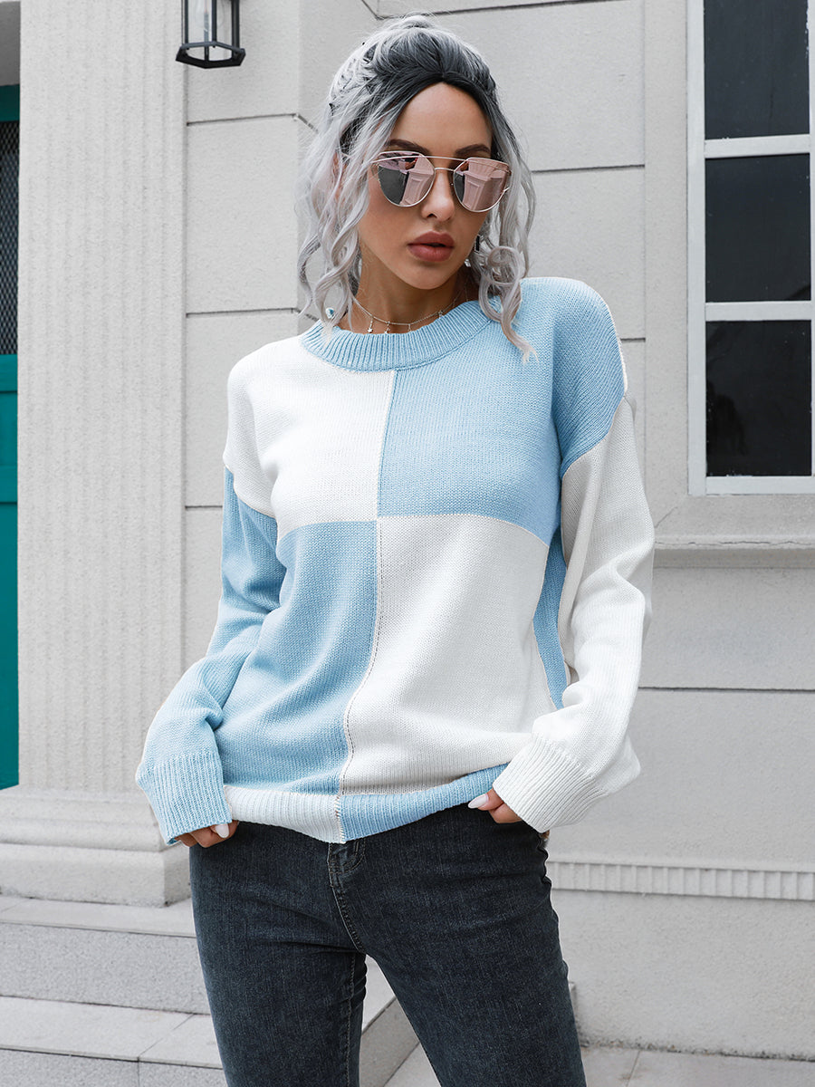 Contrast Drop Shoulder Sweater - Pahabu - Women's Clothing & Shop