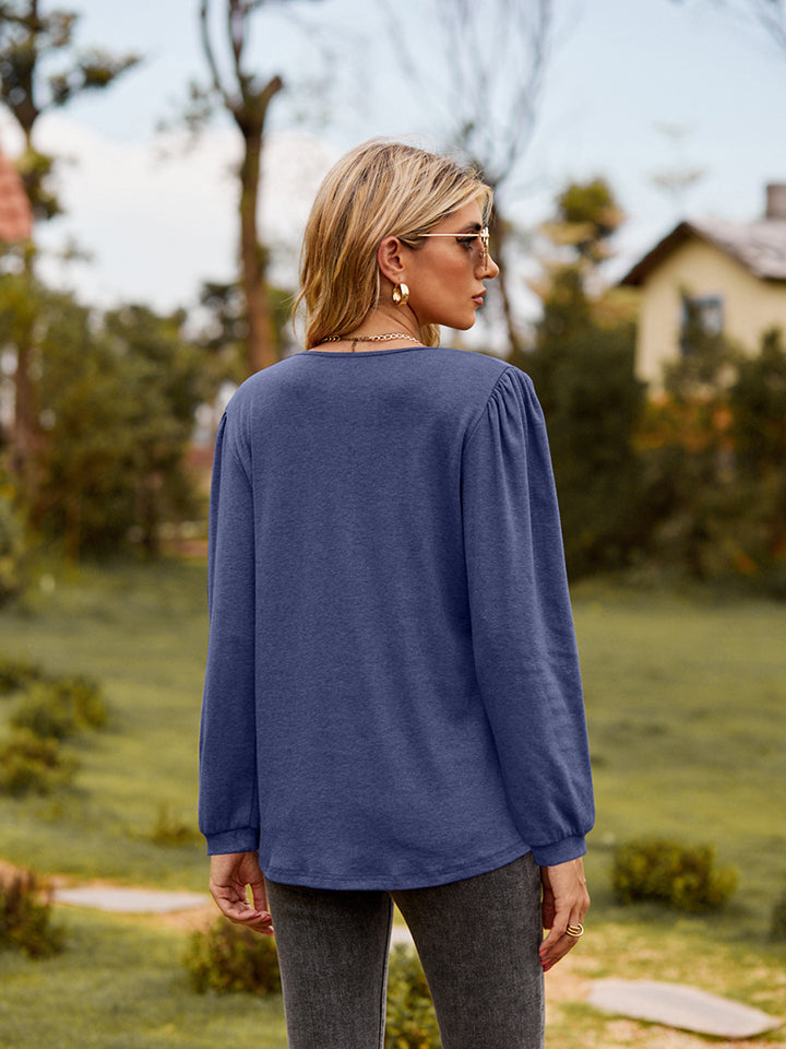 Puff Sleeve Ruffle Trim Blouse - Pahabu - Women's Clothing & Shop