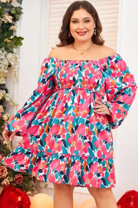 Plus Size Smocked Floral Square Neck Balloon Sleeve Dress - Pahabu - Women's Clothing & Shop