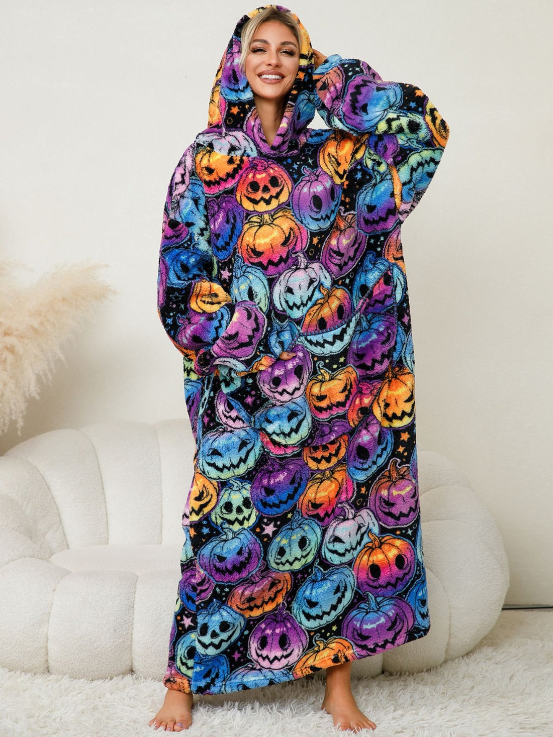Fuzzy Pocketed Long Sleeve Hooded Lounge Dress - Pahabu - Women's Clothing & Shop