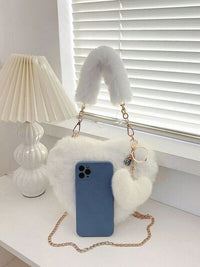 Heart Shape Faux Fur Handbag - Pahabu - Women's Clothing & Shop