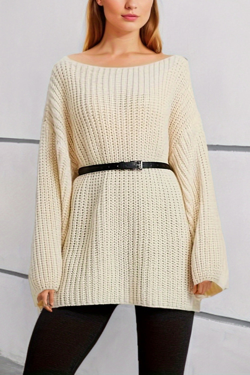 Boat Neck Dropped Shoulder Mini Sweater Dress - Pahabu - Women's Clothing & Shop