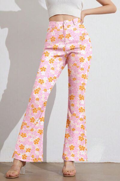 Printed High Waist Flare Pants with Pockets - Pahabu - Women's Clothing & Shop