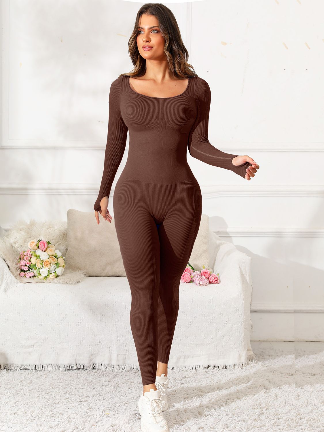 Scoop Neck Long Sleeve Active Jumpsuit - Pahabu - Women's Clothing & Shop
