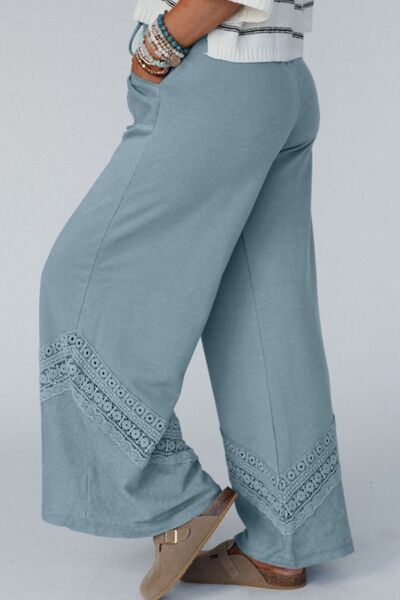 Lace Detail Wide Leg Pants - Pahabu - Women's Clothing & Shop