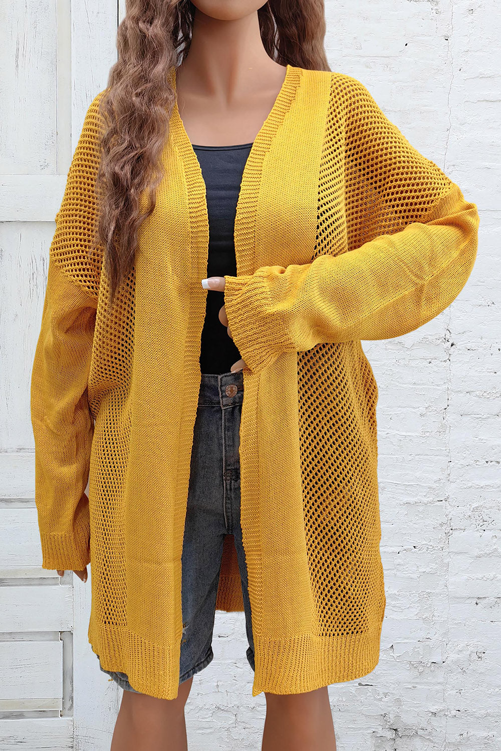 Plus Size Openwork Long Sleeve Open Front Cardigan - Pahabu - Women's Clothing & Shop