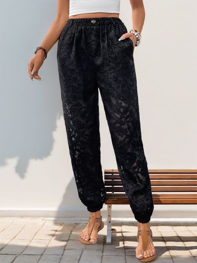 Perfee Pocketed Lace Elastic Waist Pants - Pahabu - Women's Clothing & Shop