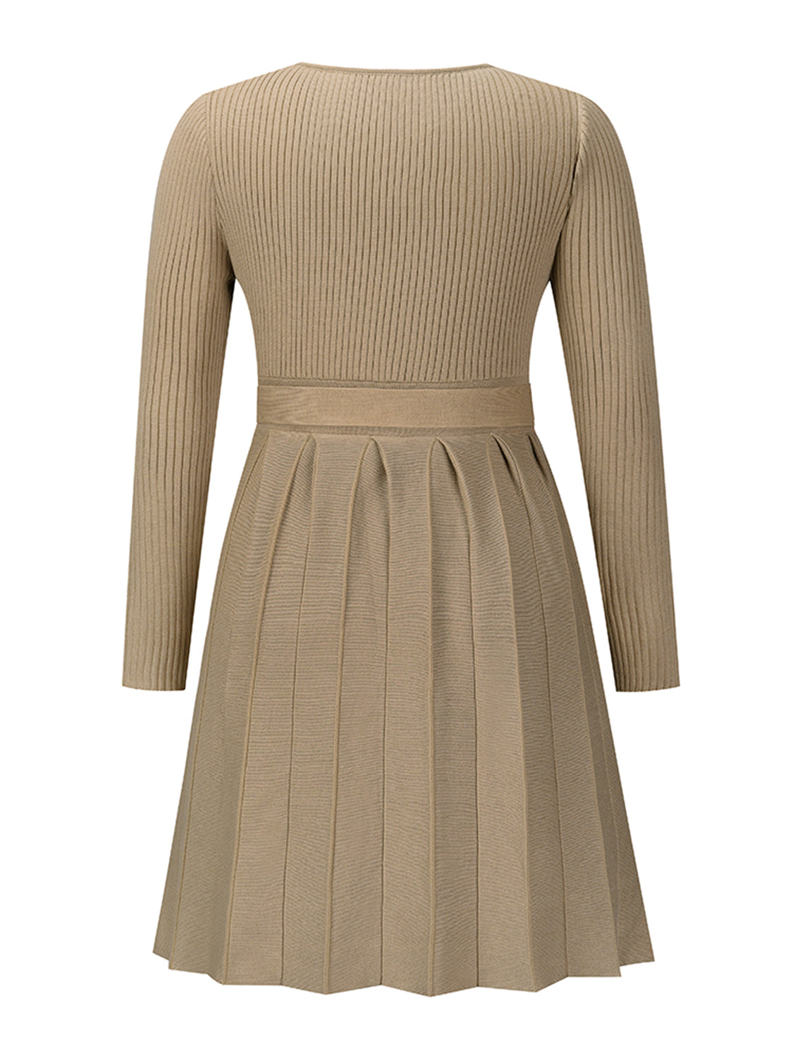 Surplice Neck Tie Front Pleated Sweater Dress - Pahabu - Women's Clothing & Shop