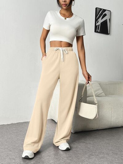 Drawstring Wide Leg Pants with Pockets - Pahabu - Women's Clothing & Shop