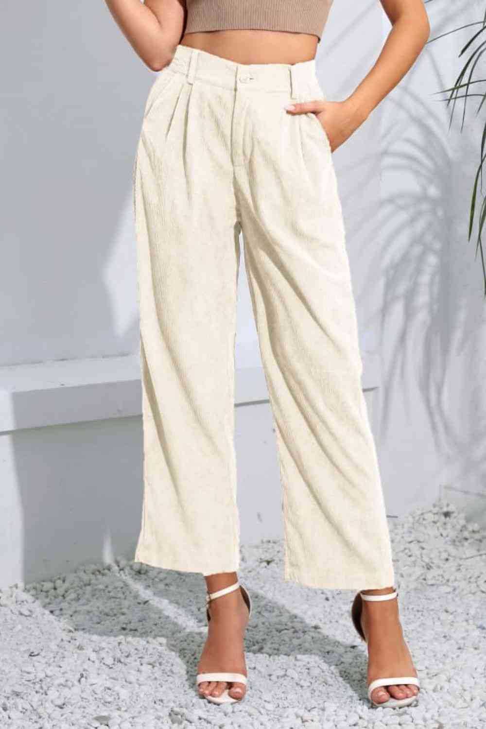Buttoned Straight Hem Long Pants - Pahabu - Women's Clothing & Shop