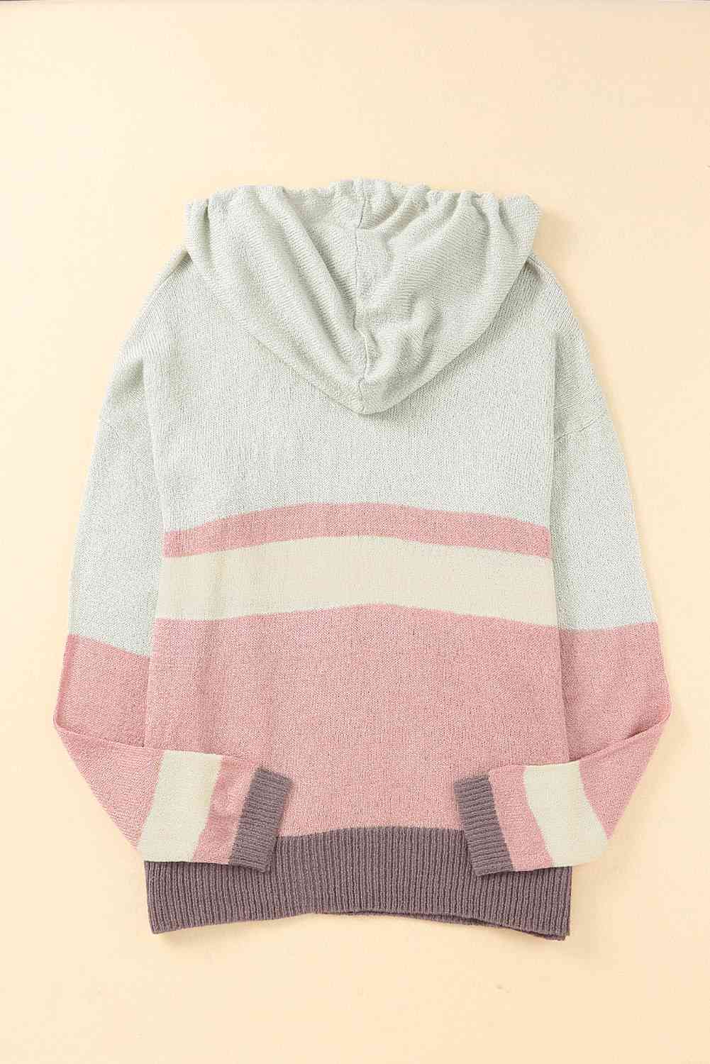 Color Block Drawstring Side Slit Hooded Sweater - Pahabu - Women's Clothing & Shop