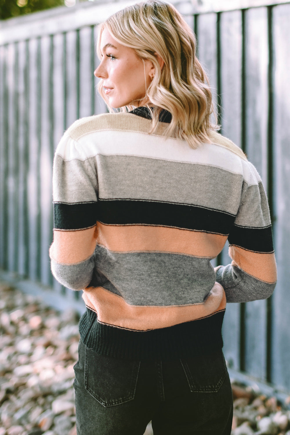 Striped Round Neck Long Sleeve Sweater - Pahabu - Women's Clothing & Shop