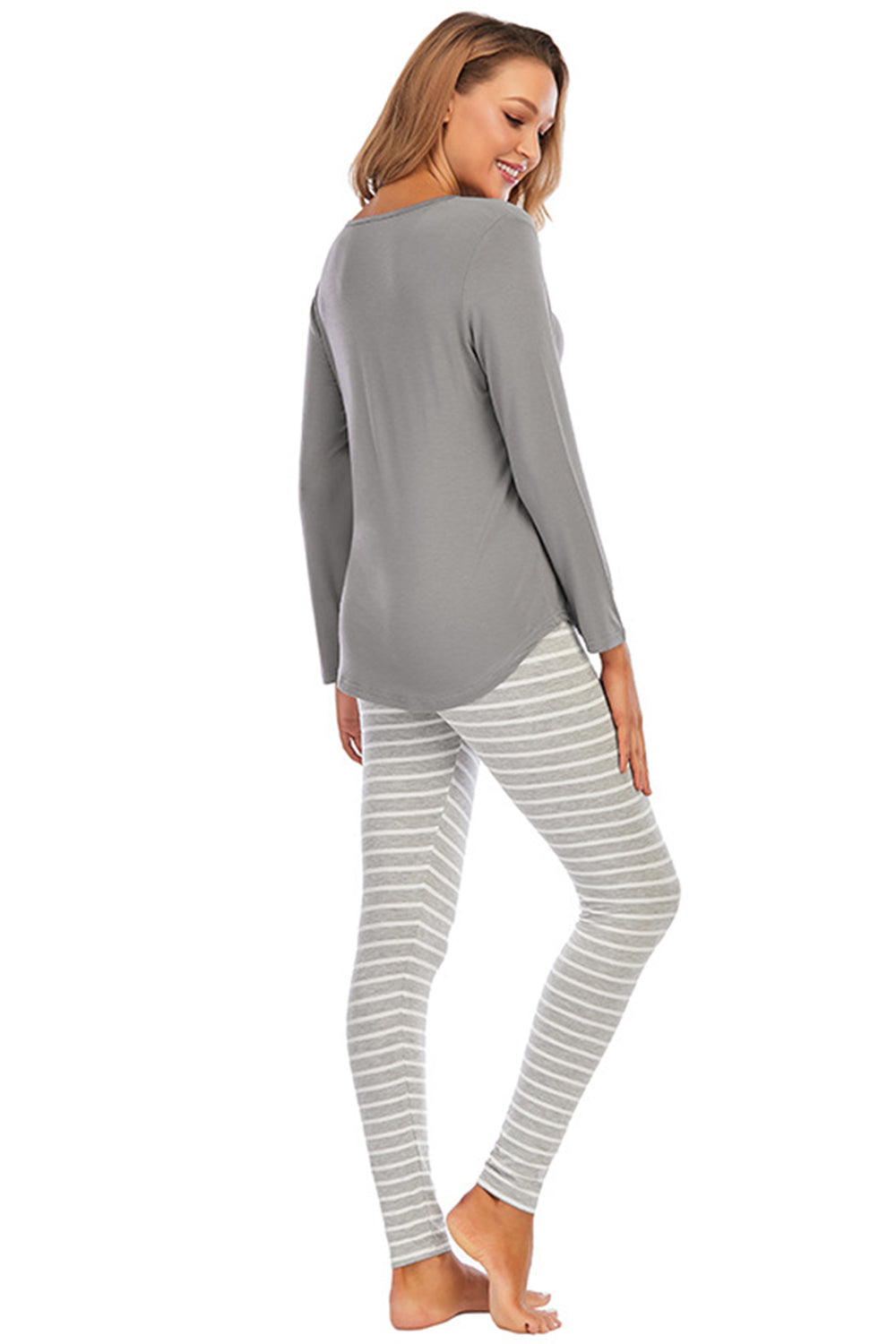 Graphic Round Neck Top and Striped Pants Set - Pahabu - Women's Clothing & Shop