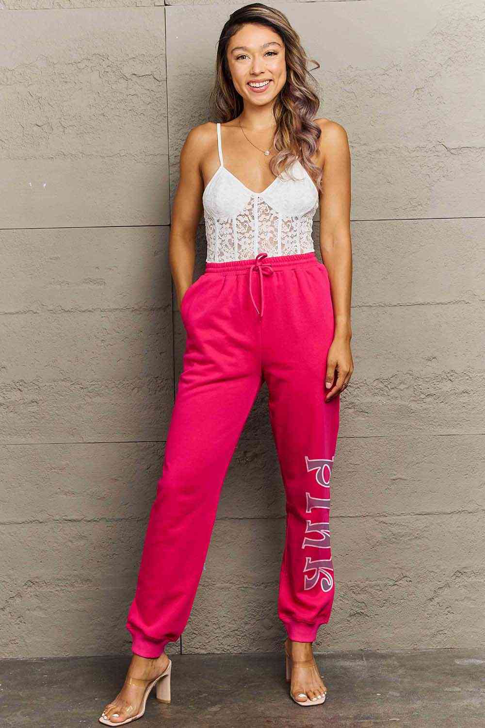 Simply Love Full Size PINK Graphic Sweatpants - Pahabu - Women's Clothing & Shop