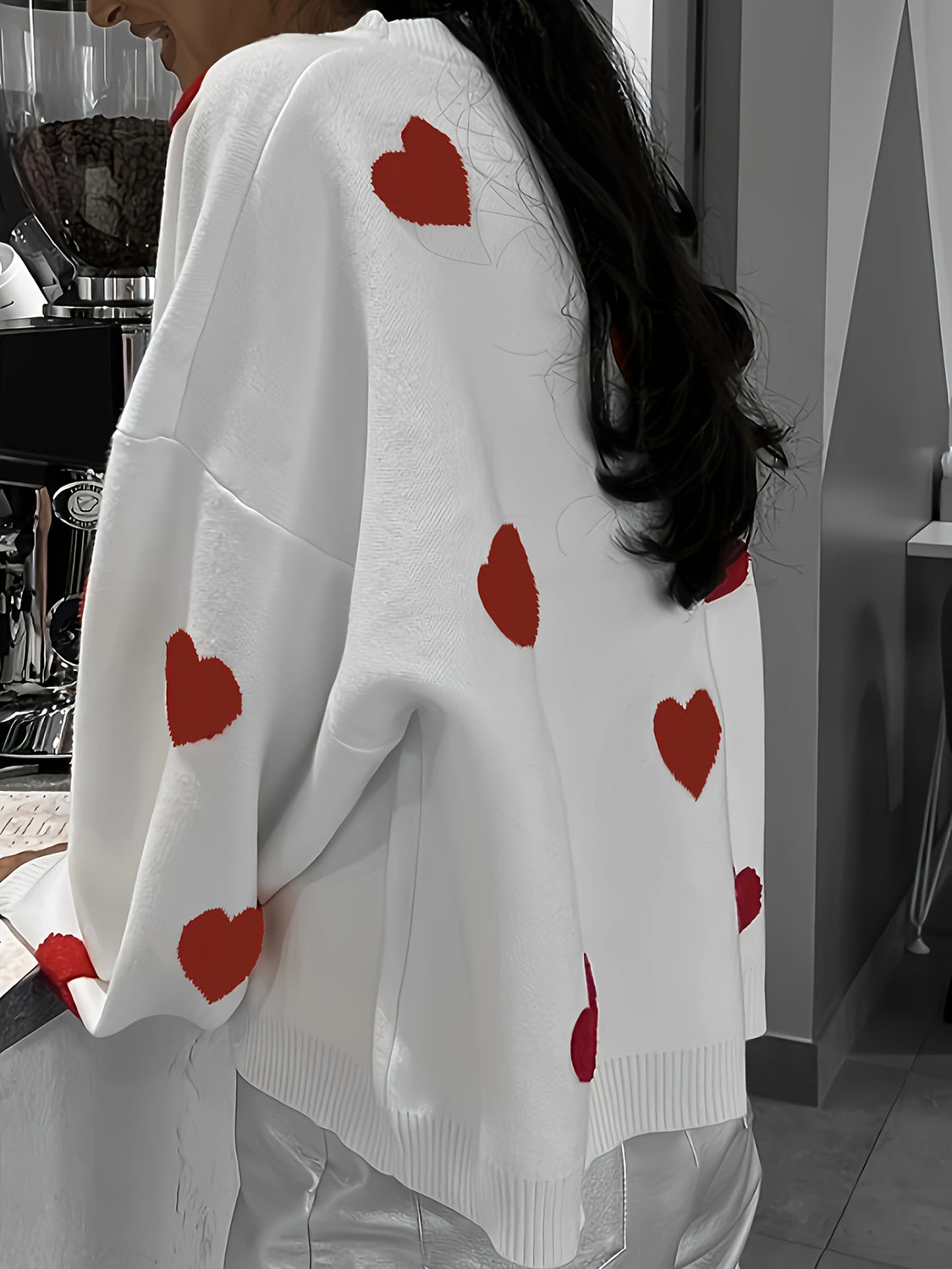 Valentine’s Day Heart Round Neck Long Sleeve Sweater - Pahabu - Women's Clothing & Shop