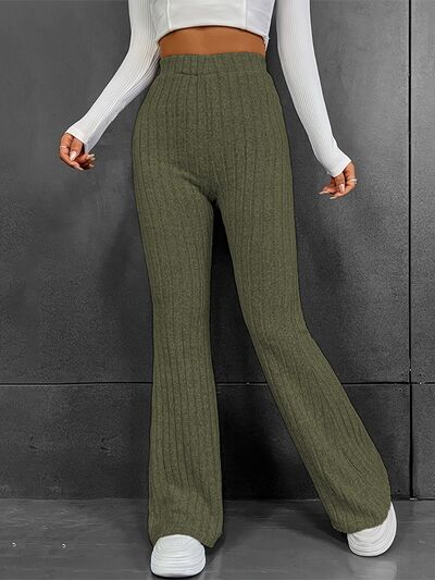 Ribbed High Waist Bootcut Pants - Pahabu - Women's Clothing & Shop