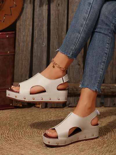 PU Leather Studded Wedge Sandals - Pahabu - Women's Clothing & Shop