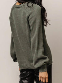 Buttoned Round Neck Long Sleeve Sweater - Pahabu - Women's Clothing & Shop