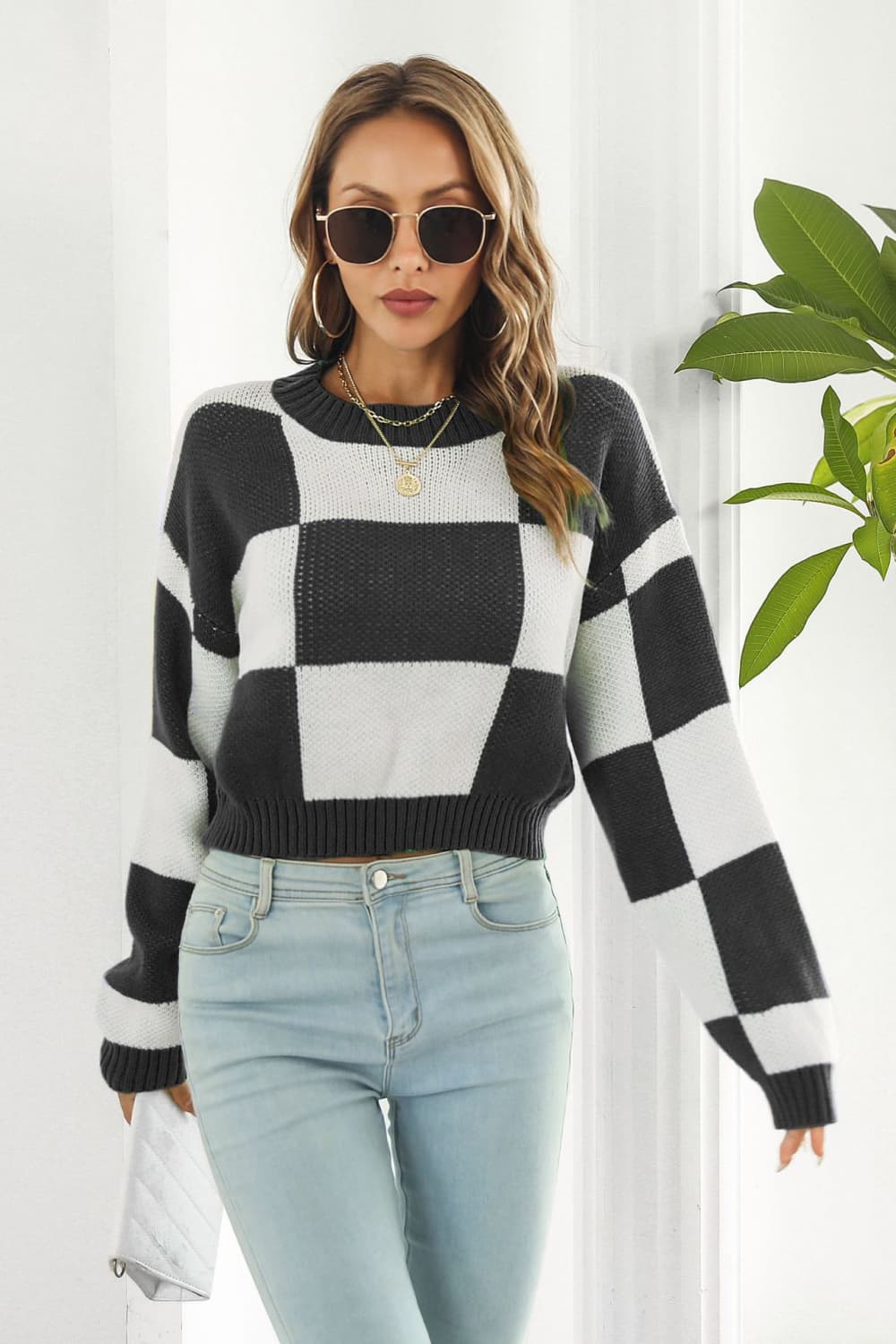 Color Block Round Neck Dropped Shoulder Sweater - Pahabu - Women's Clothing & Shop