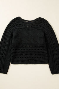 Openwork Cable Knit Long Sleeve Sweater - Pahabu - Women's Clothing & Shop